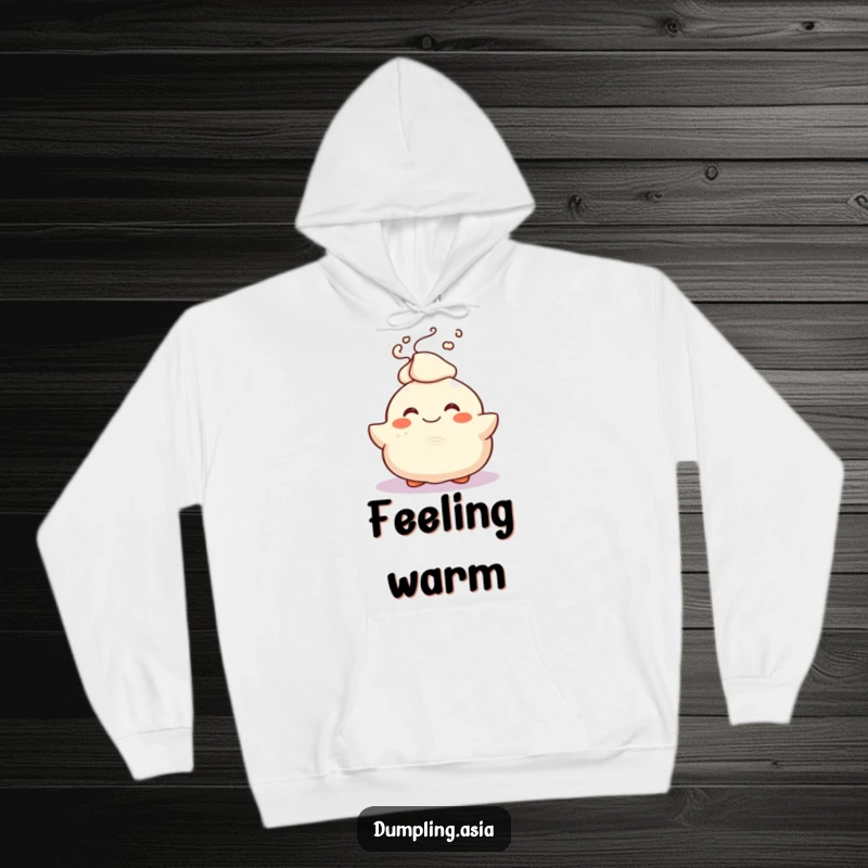 Funny Hoodie featuring a smiling dumpling character joyfully bursting with steam, perfect for cozy and cute enjoyment.