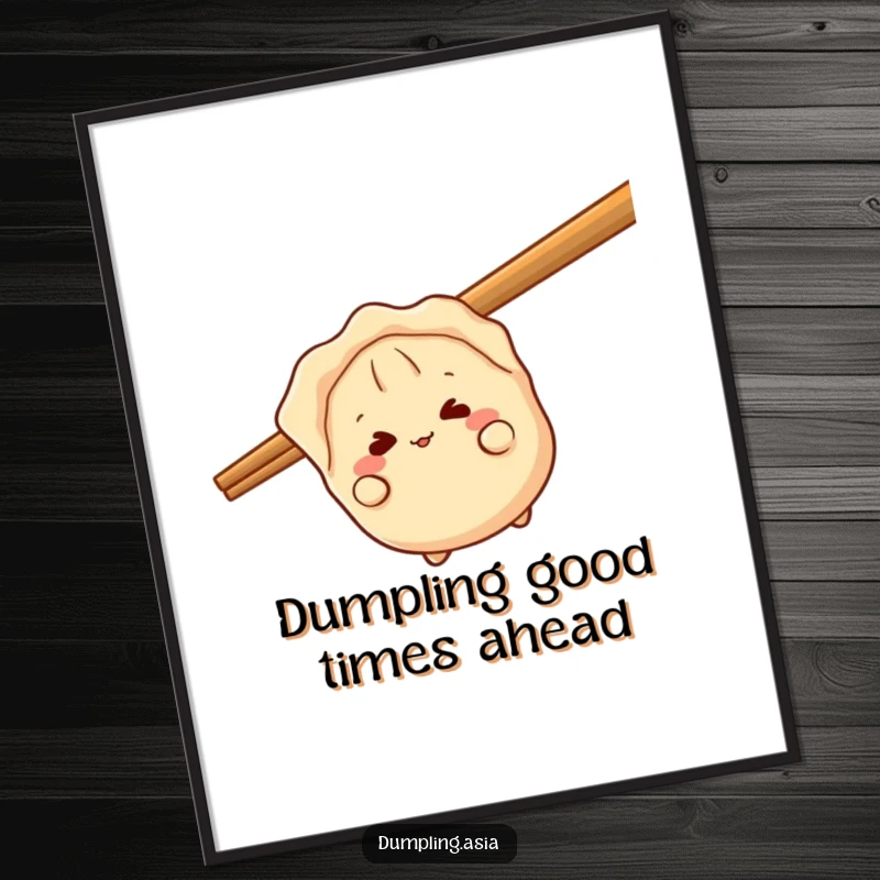 Funny Free Printable Wall Art: A giggling gyoza character peeking playfully from behind an oversized chopstick, adding whimsy.