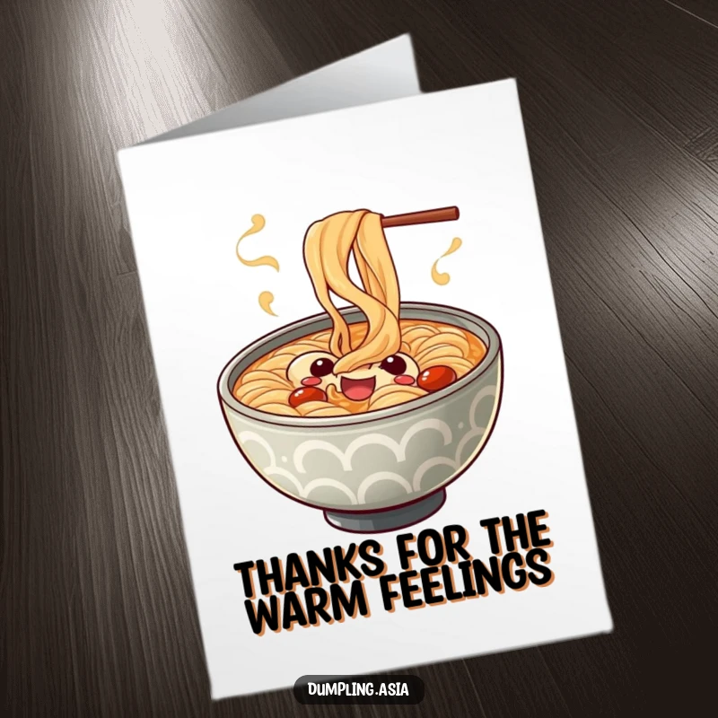Funny Free Printable Thank You Card: Cheerful ramen bowl emitting playful steam, perfect for expressing warm gratitude.